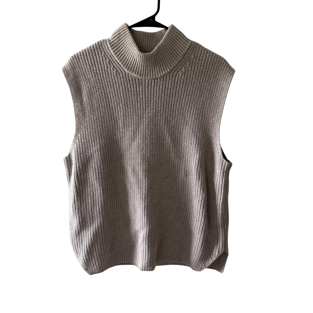 Abercrombie & Fitch Womens Beige Shaker Rib Knit Mock Neck Sweater Vest Large